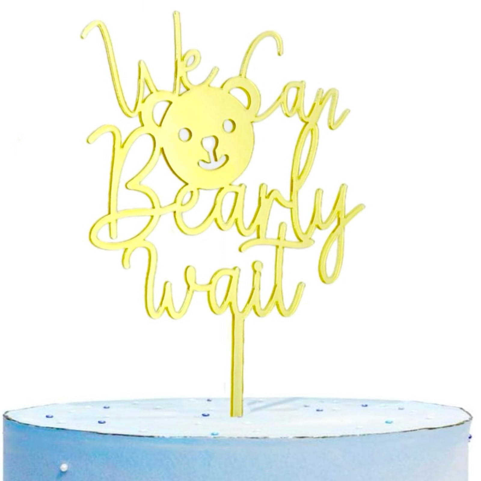 Wlropted We Can Bearly Wait Cake BSL1 Topper - Gold Acrylic Teddy Bear ...