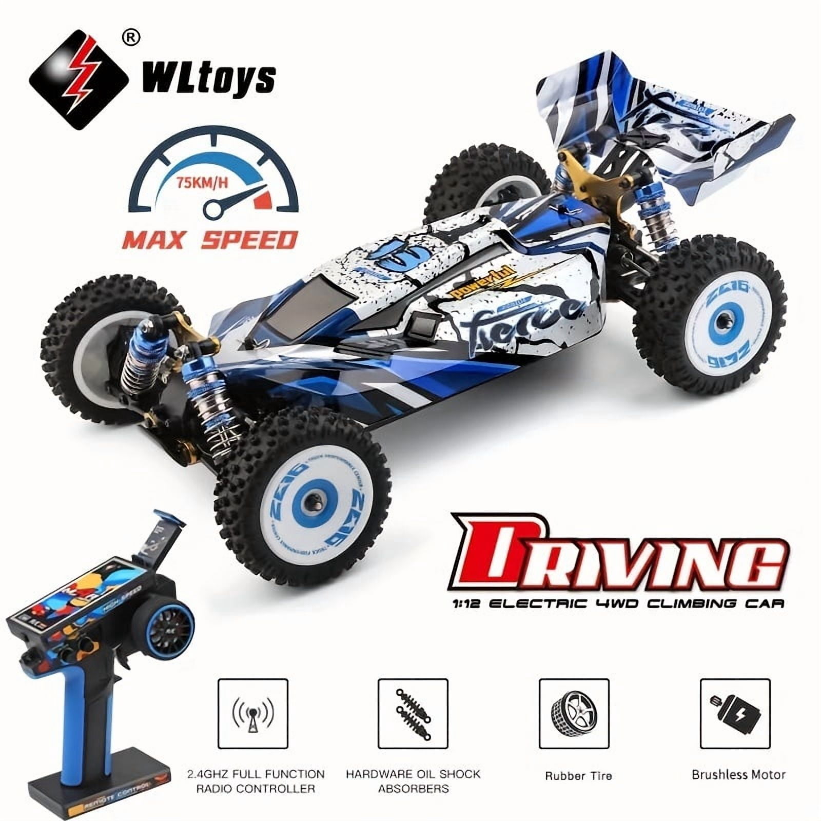 Wltoys 1/12 124017 2.4G Racing RC Cars 4WD Brushless Motor 75Km/H High Speed Remote Control Off-road Drift with 2Batteries Toys for Aldult Boy