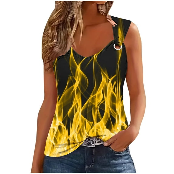 Wlylongift 2024 Summer New Women's Retro Flower,Assorted Colors Printed With O Ring Camisole Sleeveless T-shirt Casual Loose Tank Top S-XXL Easter