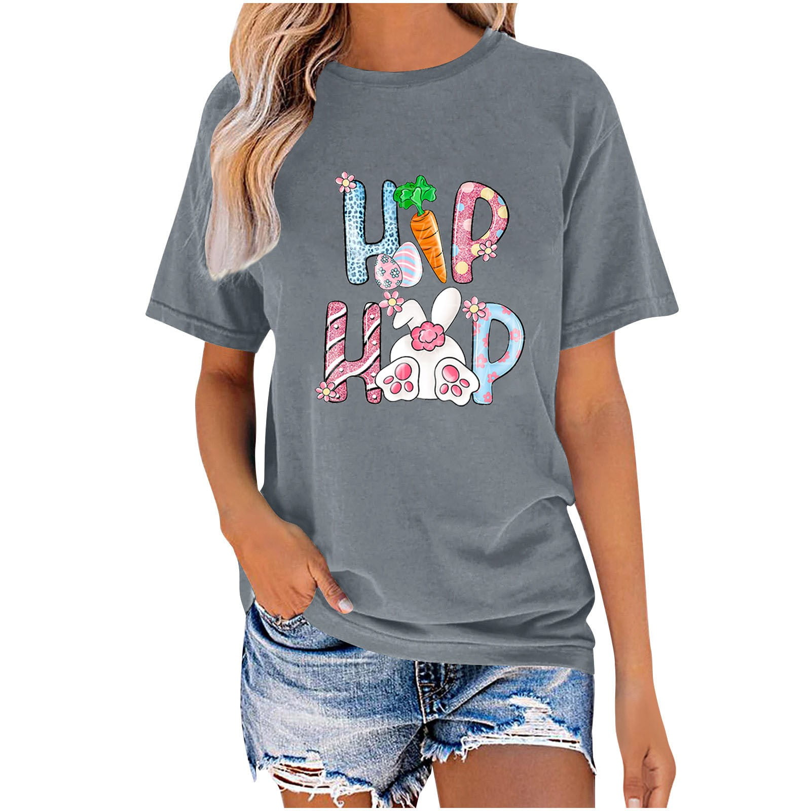 Wlylongift 2024 Summer New Womens Fashion Rabbit,Letter,Flower Print ...