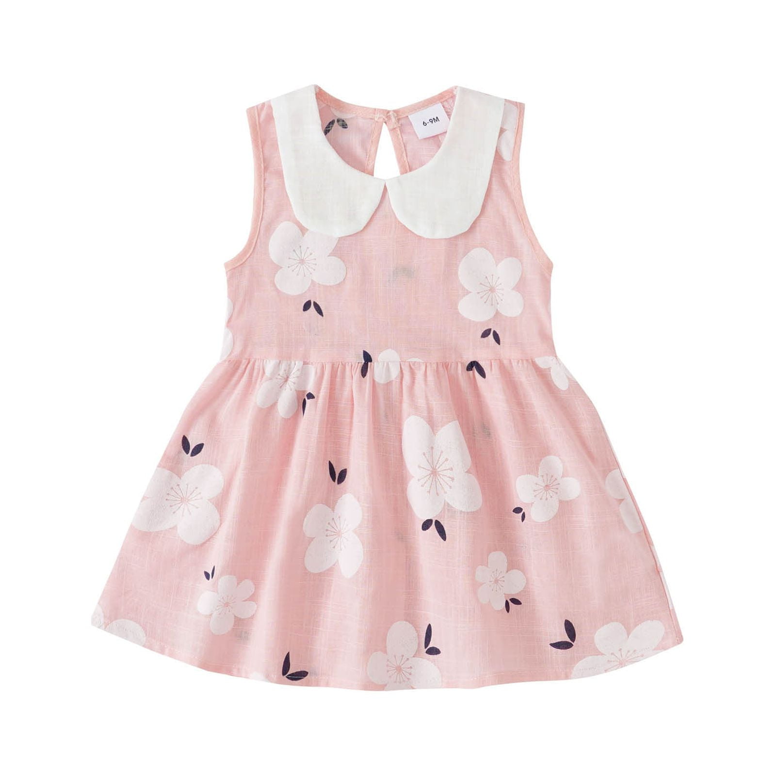 Toddler Girl Blue Poplin Sleeveless Dress With Scalloped Collar main image 1