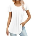 thumbnail image 1 of Wlylongift Easter 2024 Women's Fashion Irregular pleated solid color loose T-shirt Short Sleeves Blouse Round Neck Large size Casual Tops(S-XXXXXL), 1 of 5