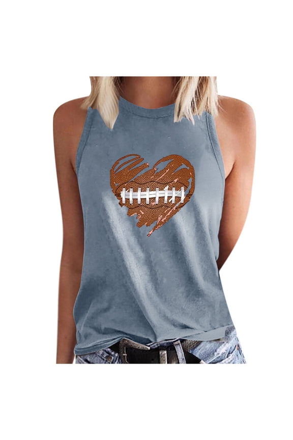 Special offer Women's Summer Romantic Cartoon Heart Printed Gray Tee Shirt Sleeveless Tank Top Loose Fit Tunic Top for Girls