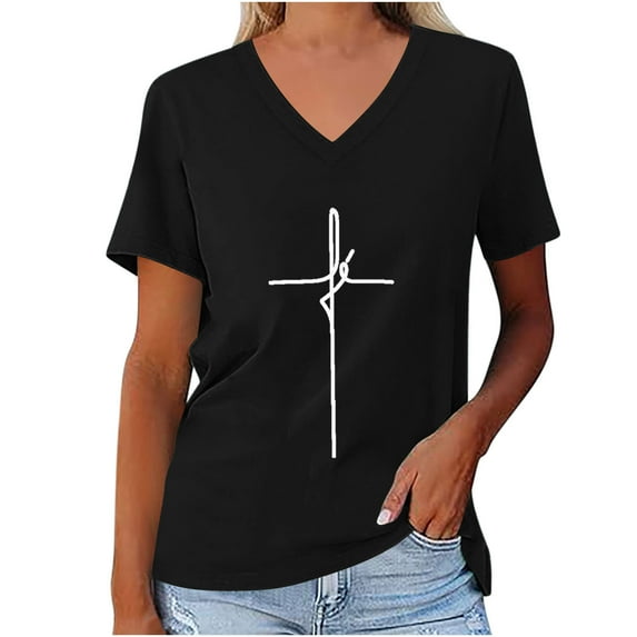 Wlylongift Summer 2024 New StyleWomen's V-neck short sleeved Gradient color Tops Girls sports T-shirt Easter