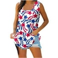 thumbnail image 1 of Wlylongift Summer Tops for Women Sleeveless Square Neck American Flag Girs T shirt Loose Fit Casual Tank Tunic Blouse, 1 of 5