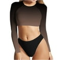 thumbnail image 1 of Wlylongift Women Round Neck Printed Bikini Sets Long Sleeved Round Neck Split Swimsuit Swimwear, 1 of 4