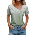 thumbnail image 1 of Wlylongift Women's Commuting Retro Geometry/Soild Color/Printed V-Neck With Bontton Fashion Casual Short-Sleeve Loose Fit Tunic Tops S-XXXL Easter, 1 of 5