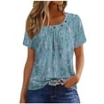 thumbnail image 1 of Wlylongift Women's Pullover Short Sleeved Pleated Flower T-shirt S-XXL Blouse Top for summer, 1 of 4