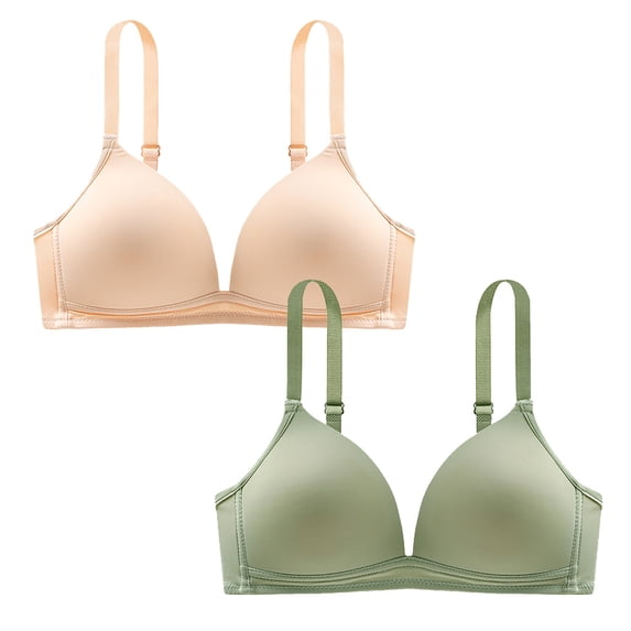 Wlynlyn 2 PC Push up Bras for Women V Neck Padded Bras Adjustable Strap Smoothing Underwire Support Bras for Women(Green,X-Large)