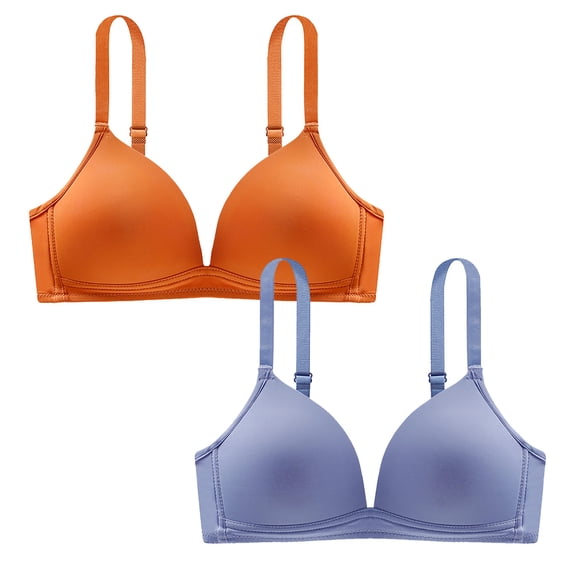 Wlynlyn 2 PC Push up Bras for Women V Neck Padded Bras Adjustable Strap Smoothing Underwire Support Bras for Women(Orange,X-Large)