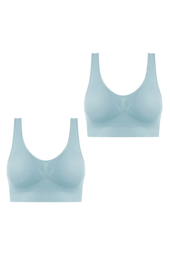 2PC Plus Size Sport Bras for Women Wireless Push up Bras No Underwire Padded Sleep Everyday Bras(Light Blue,Small)