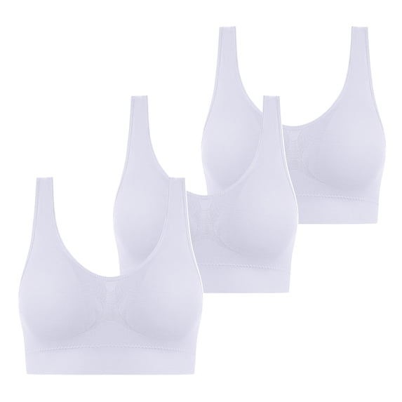 Wlynlyn 3 Pack Plus Size Sport Bras for Women Wireless Push up Bras No Underwire Padded Sleep Everyday Bras(White,X-Large)