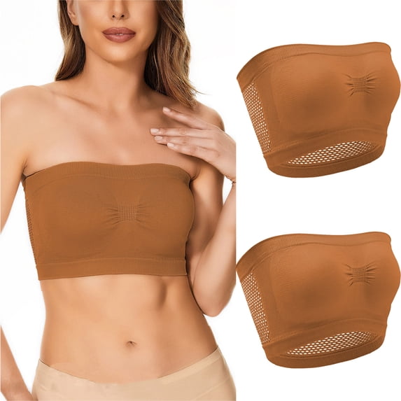 Wlynlyn 3PC Strapless Bra Women Seamless Stretchy Bralettes Wireless Tube Tops Bra Plus Size Push up Bras(Brown,XX-Large)