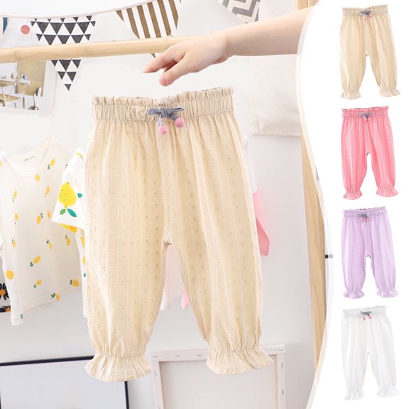 Wlynlyn Baby Girls Cotton Pants Toddler High Waisted Bloomes Pants Graphic Print Lightweight Summer Fall Long Pants 2-3 Years