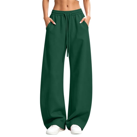 Wlynlyn Barrel Sweatpants Womens Fleece Lined Drawstring Elastic Waisted Wide Leg Baggy Sweatpants with Pockets(X-Large,Green)