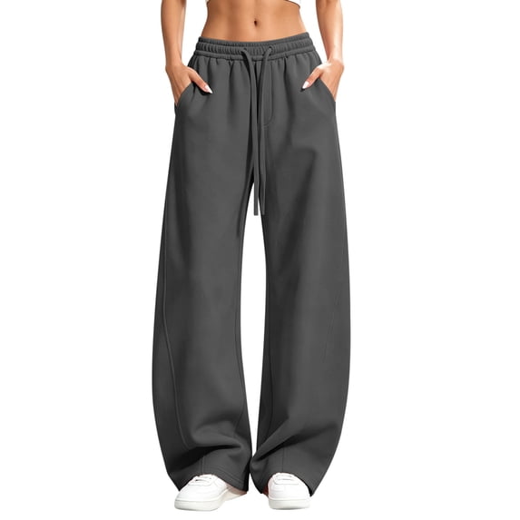 Wlynlyn Barrel Sweatpants Womens Fleece Lined Drawstring Elastic Waisted Wide Leg Baggy Sweatpants with Pockets(XX-Large,Dark Gray)
