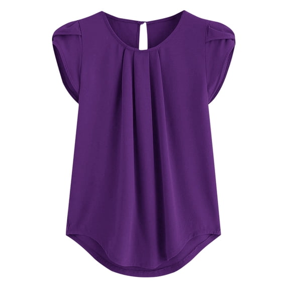 Wlynlyn Blouses for Women Dressy Casual Petal Sleeve Shirts Crewneck Pleated T Shirts Work Office Top