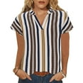 thumbnail image 1 of Wlynlyn Blouses for Women Dressy Casual Short Sleeve Shirts Striped Loose Fitted Office Work Summer Top L, 1 of 5