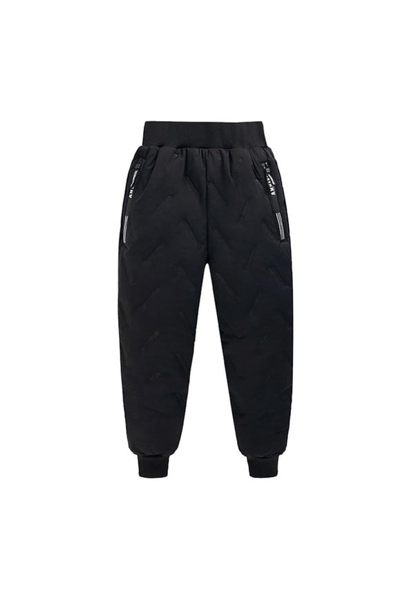 Boys Girls Sherpa Fleece Lined Pants High Waisted Puffer Joggers Thicken Warm Winter down Trousers6-7 YearsBlack