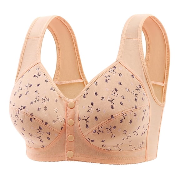 Wlynlyn Bras for Women No Underwire Front Closure Comfortable Bras Seniors Wireless Snap Closing Everyday Bras(Khaki,X-Large)
