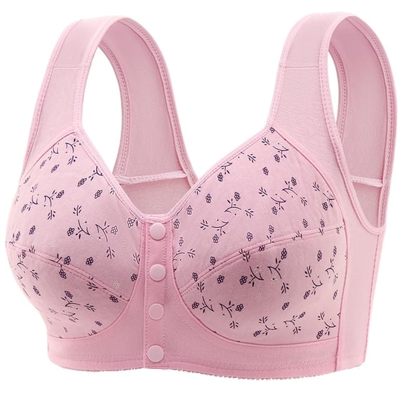 Wlynlyn Bras for Women No Underwire Front Closure Comfortable Bras Seniors Wireless Snap Closing Everyday Bras(Pink,Large)