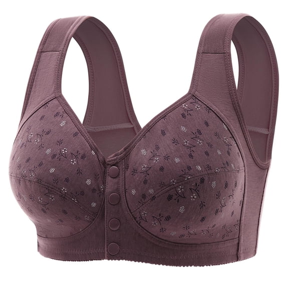 Wlynlyn Bras for Women No Underwire Front Closure Comfortable Bras Seniors Wireless Snap Closing Everyday Bras(Purple,X-Large)