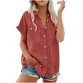 thumbnail image 1 of Wlynlyn Button down Shirts for Women Short Sleeve Shirts Casual V Neck Blouses Loose Summer Top with Chest Pockets, 1 of 7