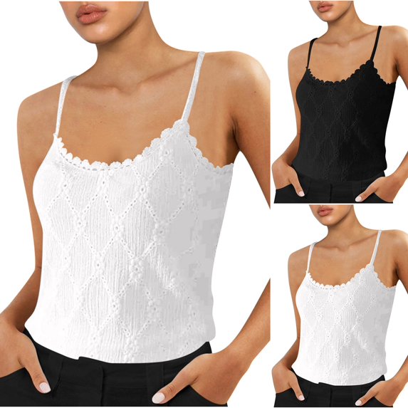 Wlynlyn Camisole Tops for Women Spaghetti Strap Tank Tops Lace Trim Scoop Neck Shirts Eyelet Sleeveless Top