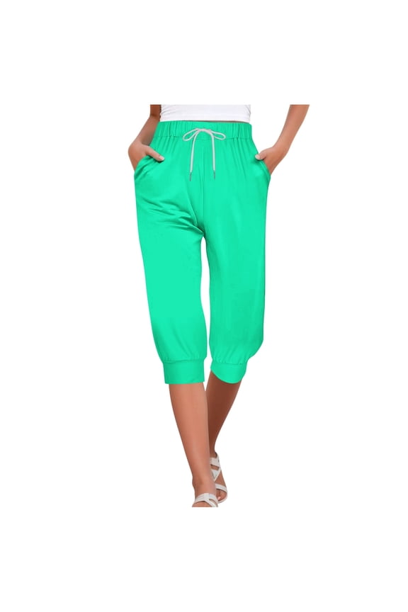 Capri Joggers for Women Drawstring High Waisted Active Jogger Pants Soft Comfy Sweat Lounge Cropped Trousers Size M