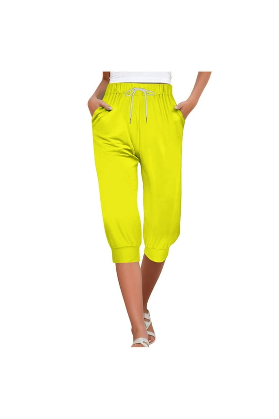 Capri Joggers for Women Drawstring High Waisted Active Jogger Pants Soft Comfy Sweat Lounge Cropped Trousers Size XL