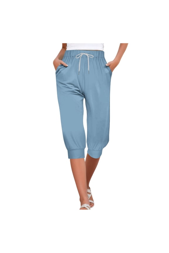Capri Joggers for Women Drawstring High Waisted Active Jogger Pants Soft Comfy Sweat Lounge Cropped Trousers Size XL