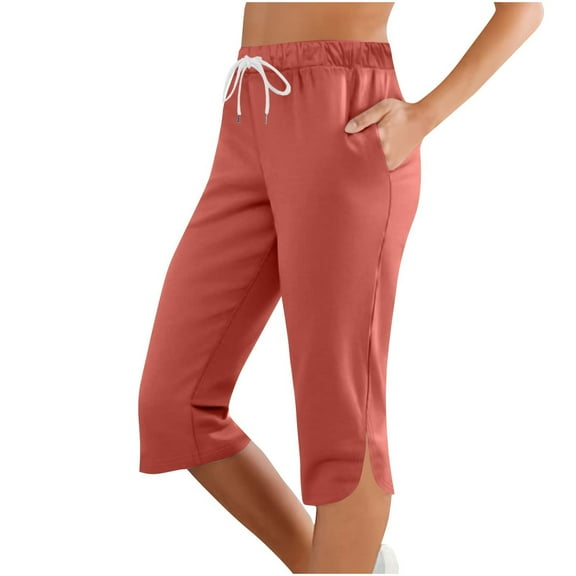 Wlynlyn Capri Pants for Women Drawstring High Waisted Jogger Capris Straight Leg Sweat Lounge Cropped Trousers Size M
