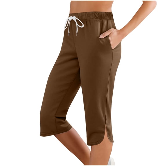Wlynlyn Capri Pants for Women Drawstring High Waisted Jogger Capris Straight Leg Sweat Lounge Cropped Trousers Size S