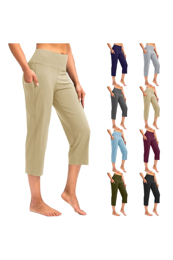 Capri Pants for Women Wide Leg Capri Pants with Pockets Belly Control Yoga Capris Plus Size Cropped Pants