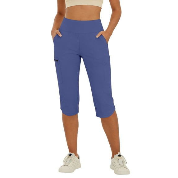 Wlynlyn Capris for Women High Waisted Athletic Workout Capri Pants Summer Stretch Loose Knee Length Bermuda Shorts with Pockets