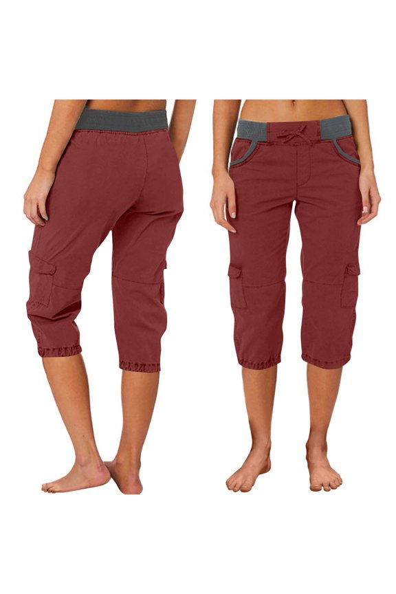 Cargo Capri Pants for Women Summer Casual Drawstring High Waist Hiking Running Pants Outdoor Workout Pant Cropped Joggers