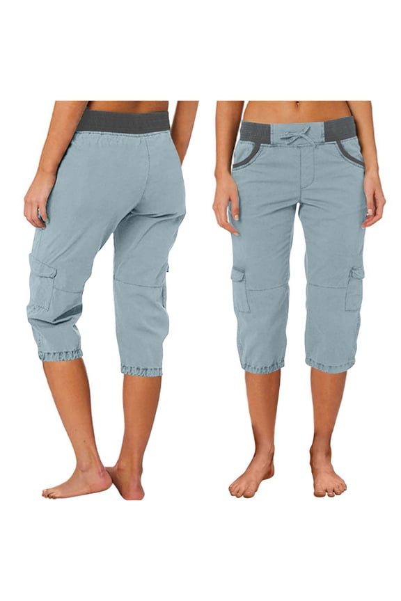 Cargo Capri Pants for Women Summer Casual Drawstring High Waist Hiking Running Pants Outdoor Workout Pant Cropped Joggers