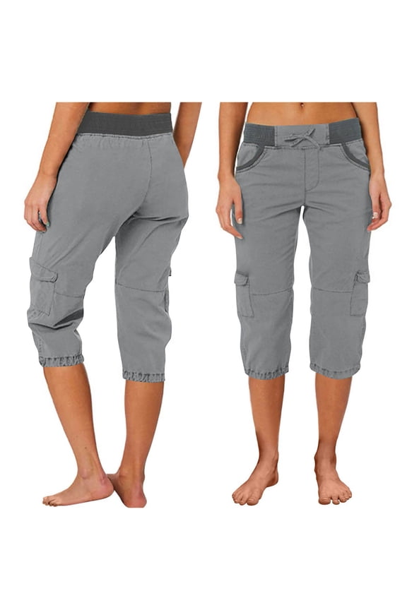 Cargo Capri Pants for Women Summer Casual Drawstring High Waist Hiking Running Pants Outdoor Workout Pant Cropped Joggers