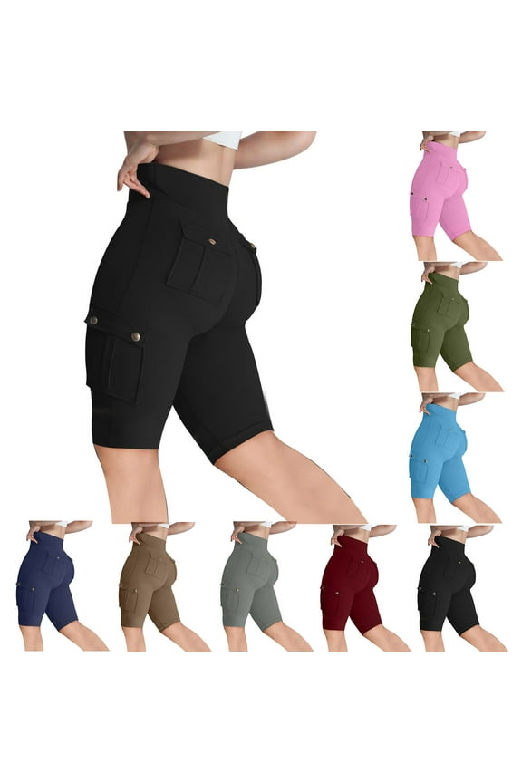 Cargo Shorts for Women High Waisted Biker Shorts Stretchy Butt Lifting Yoga Tights Workout Running Shorts