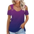 thumbnail image 1 of Wlynlyn Clod Sholuder Tops for Women 2024 Summer Short Sleeve T Shirts Loose Going out Blouses Ladies Tunic Tops, 1 of 7