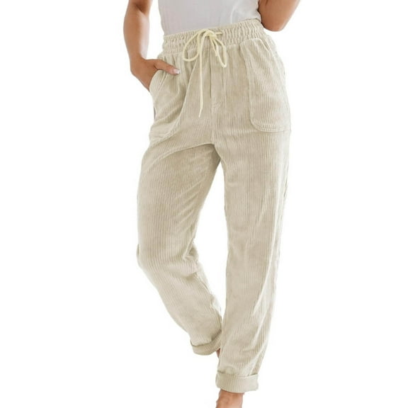 Wlynlyn Corduroy Pants for Women Drawstring High Waisted Pants Straight Leg Fall Winter Trousers Size XL