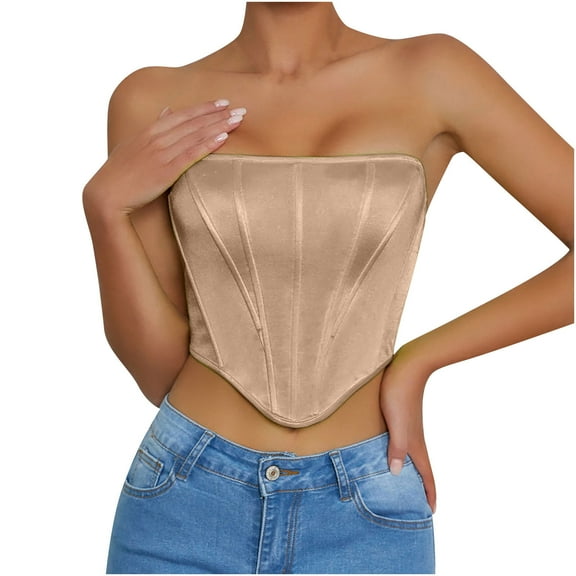 Wlynlyn Corset Top for Women Sleeveless Strapless Tube Top Stretchy Slim Fitted Summer Tops Vest Solid Color L