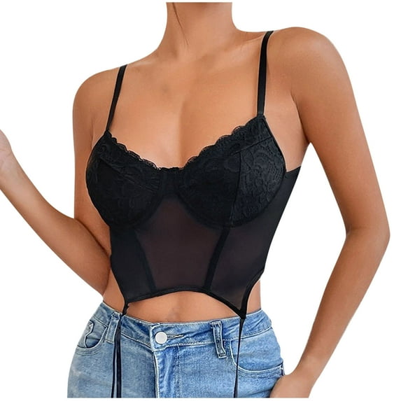 Wlynlyn Corset Tops for Women Sleeveless Going out Lace Mesh Top Spaghetti Strap Party Club Top L