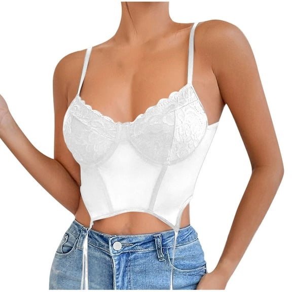 Wlynlyn Corset Tops for Women Sleeveless Going out Lace Mesh Top Spaghetti Strap Party Club Top L