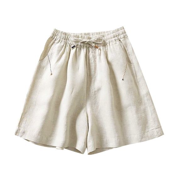 Wlynlyn Cotton Linen Half Shorts for Women Plus Size Knee Length Lounge Shorts Summer Casual Comfy Shorts