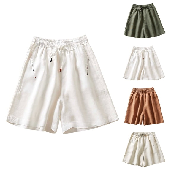 Wlynlyn Cotton Linen Half Shorts for Women Plus Size Knee Length Lounge Shorts Summer Casual Comfy Shorts