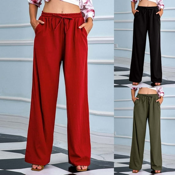 Wlynlyn Cotton Linen Pants for Women Summer Casual Comfy Pants Drawstring High Waisted Pants