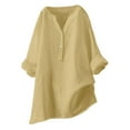 thumbnail image 1 of Wlynlyn Cotton Linen Shirts for Women 2024 Buttons V Neck 3/4 Sleeve Tops Trendy Dressy Blouses Casual Loose Comfy Tunic Tops, 1 of 5