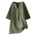 thumbnail image 1 of Wlynlyn Cotton Linen Shirts for Women 2024 Buttons V Neck 3/4 Sleeve Tops Trendy Dressy Blouses Casual Loose Comfy Tunic Tops, 1 of 3