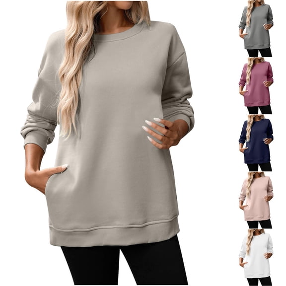 Wlynlyn Crewneck Sweatshirts for Women Casual Loose Fitted Long Sleeve Shirts Fall Fashion Soft Warm Pullover Tops